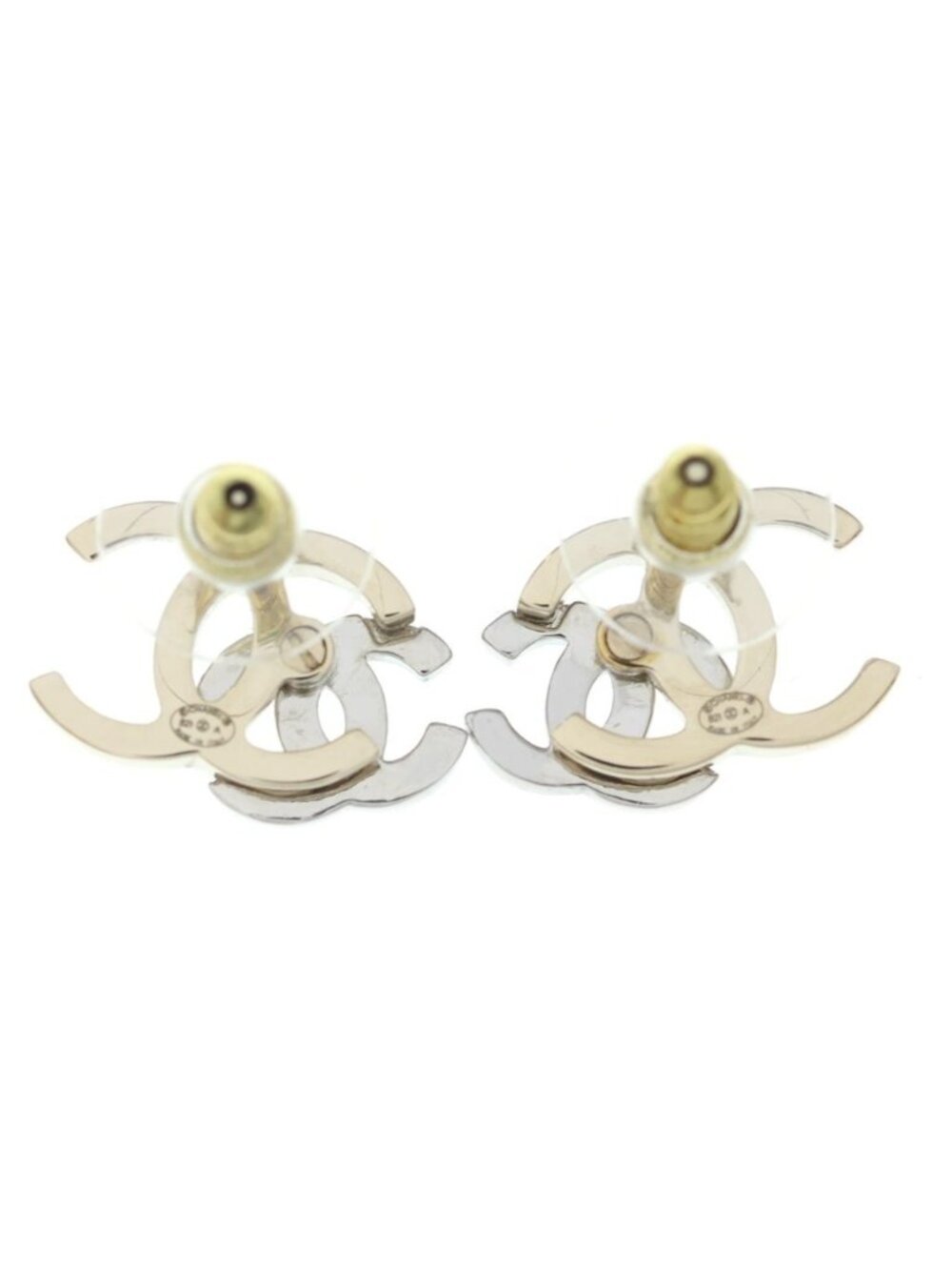 Chanel CC Logo Earrings Rhinestone Silver Gold - Picture 2 of 6
